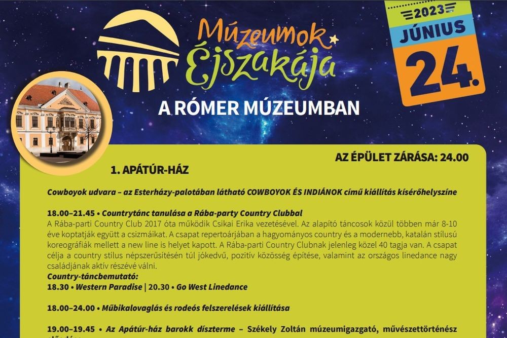 A győri Rómer Múzeum kiállítótereiben is lesz Múzeumok Éjszakája